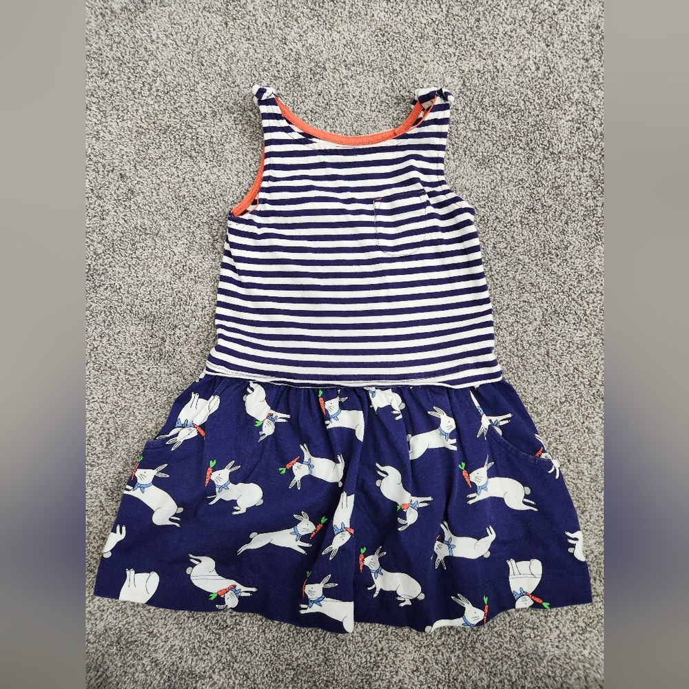 Mini Boden Dress Bunnies 🐰 Carrots 🥕 Stripes Easter Pockets